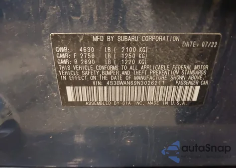 2022 Subaru Legacy Limited from USA, damaged, VIN 4S3BWAN69N3026211